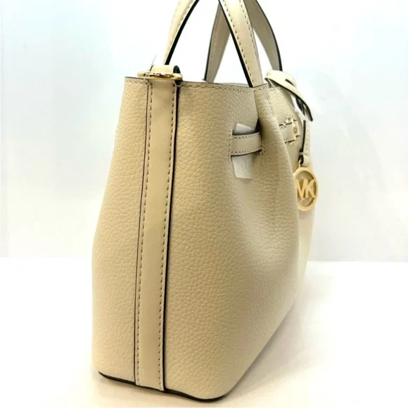 Michael Kors Small Carson Pebbled Leather Satchel Bag Light Cream
